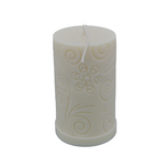 Thick Embossed Pillar Candle 11 cm &ndash; Flowers, Handcrafted from Rapeseed Wax
